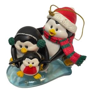 Vintage Penguin Family of 3 Colorful Holiday Christmas Ornament
